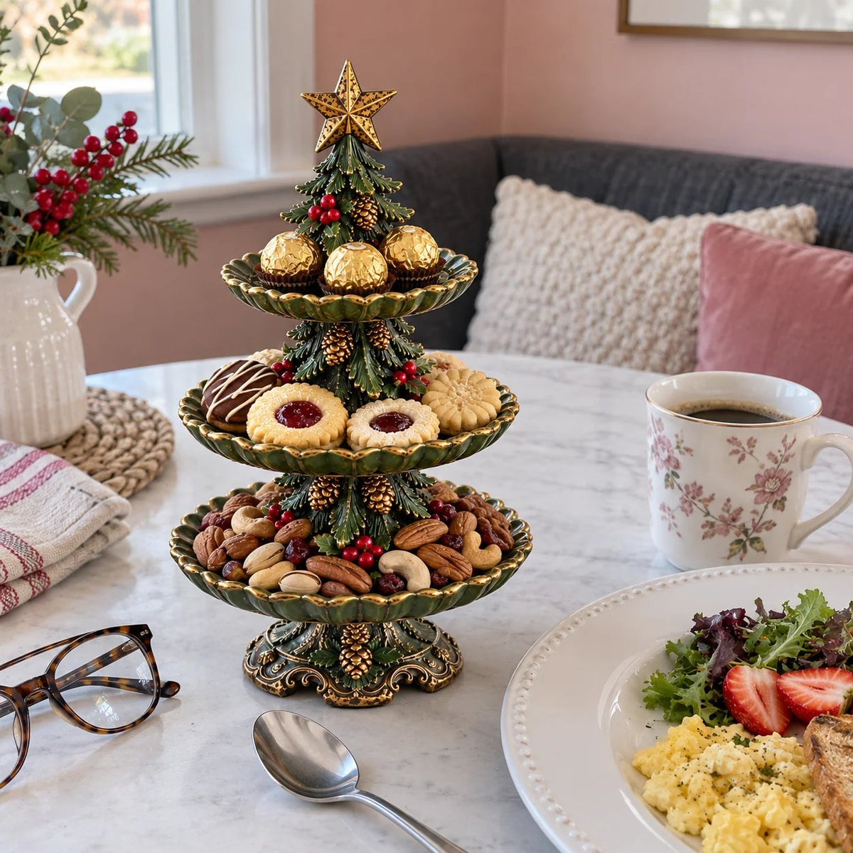 🎄 Vintage Christmas Tree 3-Tier Serving Stand