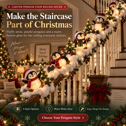 🐧 Lighted Penguin Christmas Stair Railing Décor – Snowy Banister Accent