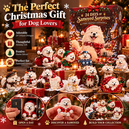 🐶🎄 24-Day Samoyed Christmas Countdown – Fluffy Mini Figurine Advent Collection