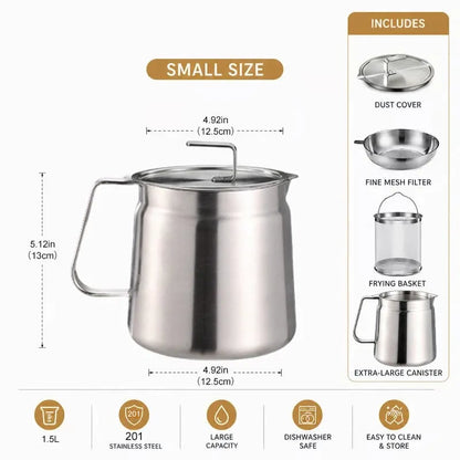 68oz 201 Stainless Steel Deep Fryer Pot with Basket & Strainer
