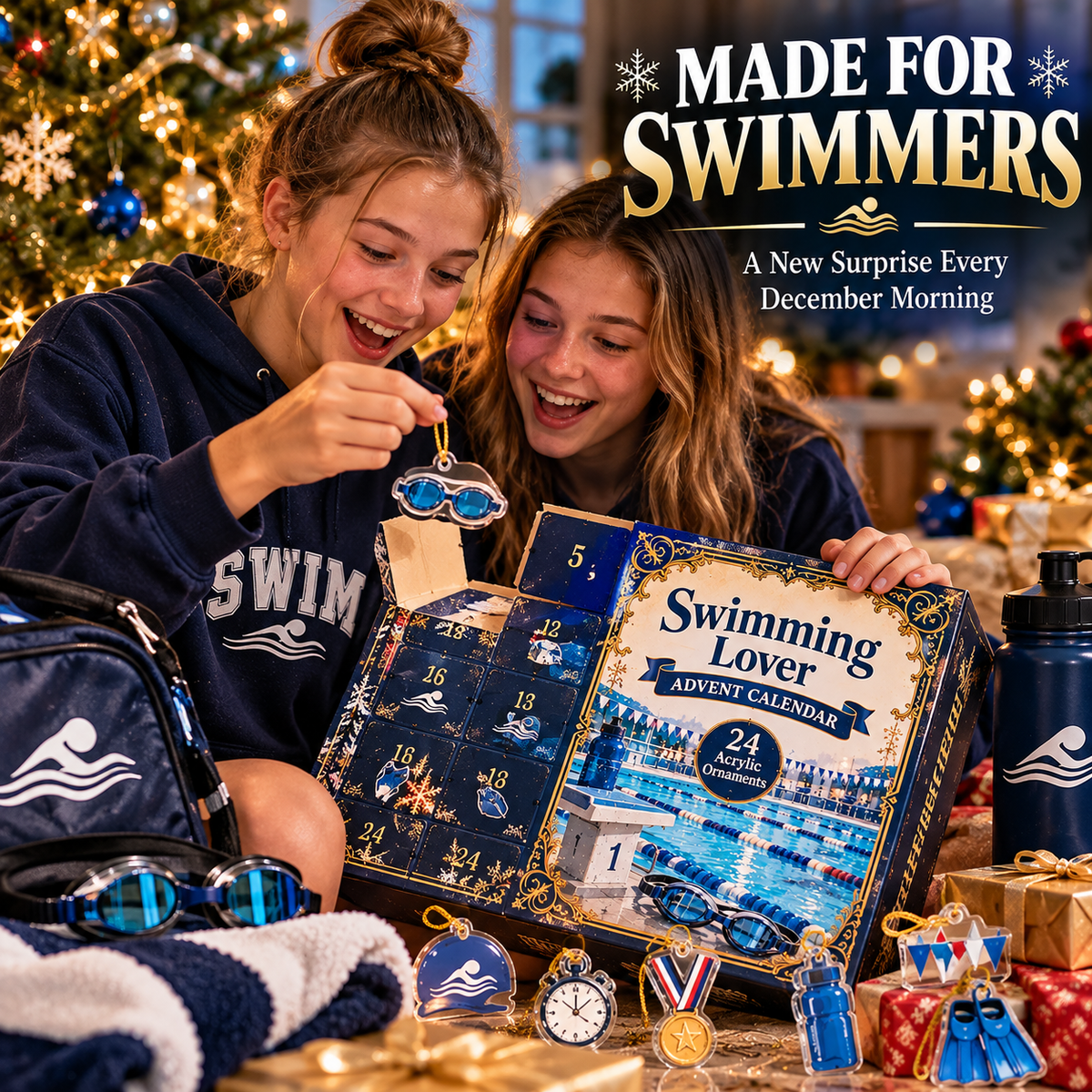 🏊 Swimming Advent Calendar 2026 – 24 Acrylic Swimming Ornaments 🎄 | Christmas Gift for Swimmers 🎁