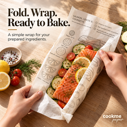 🍽️ Recipe-Printed Parchment Sheets – Place, Fold & Bake