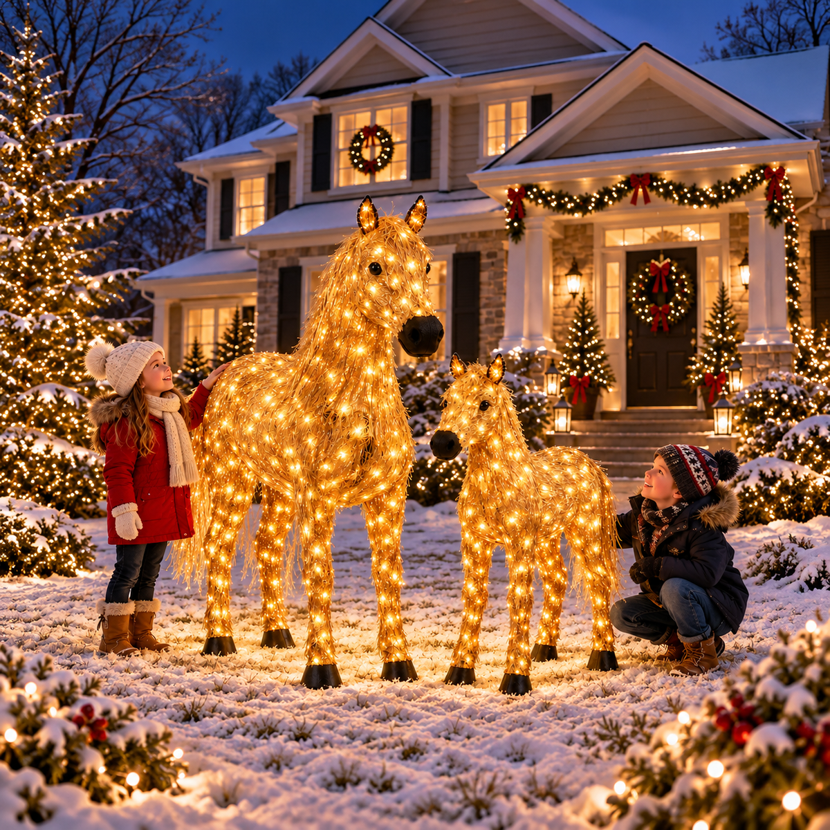 🐎 Hot Sale Light-Up Christmas Horse & Foal Set - Warm White LED Holiday Display
