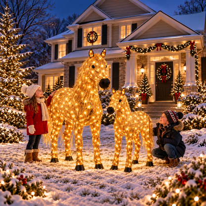 🐎 Hot Sale Light-Up Christmas Horse & Foal Set - Warm White LED Holiday Display