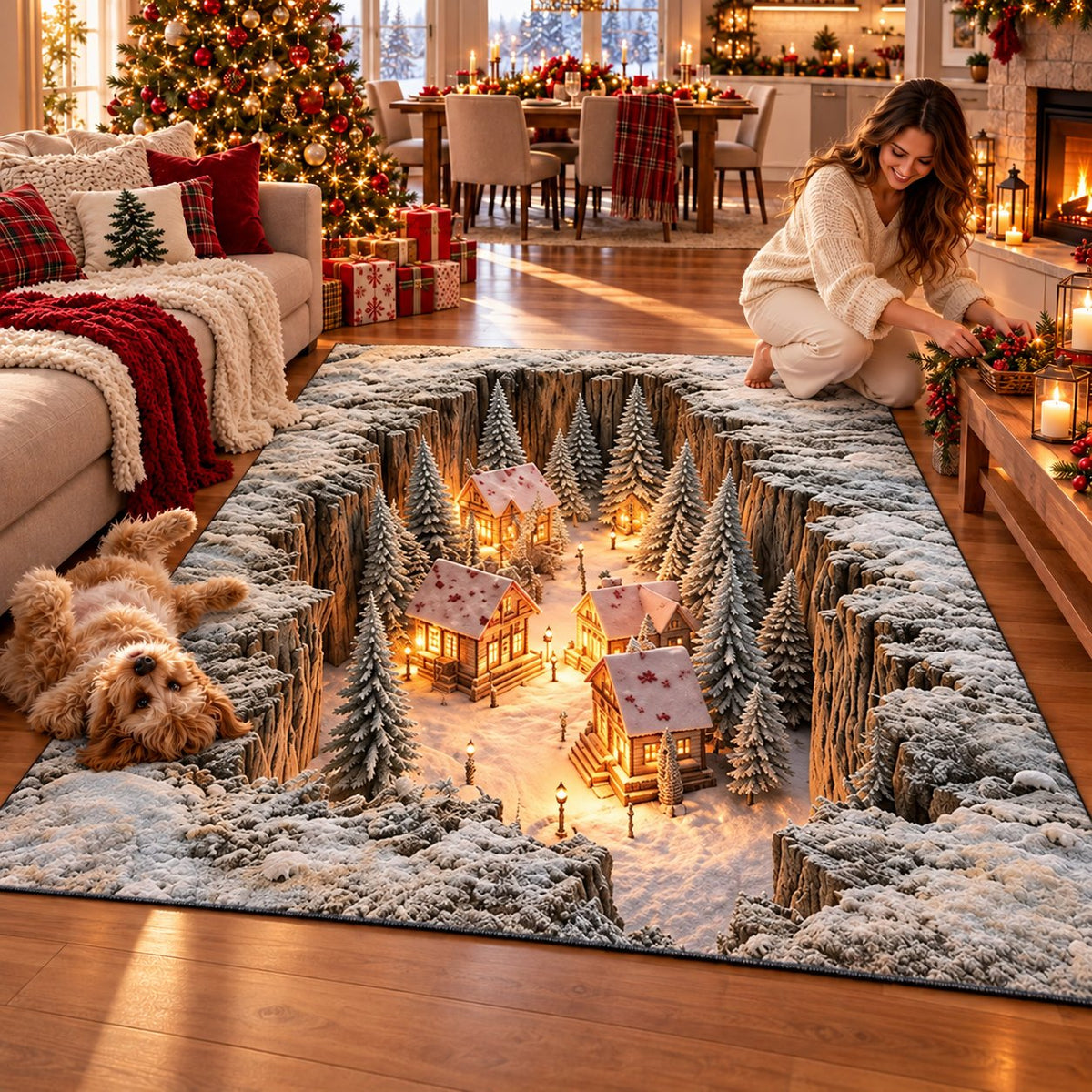 ✨🎄 Magical 3D Christmas Village Rug – Bring Winter Wonderland to Your Home! ❄️