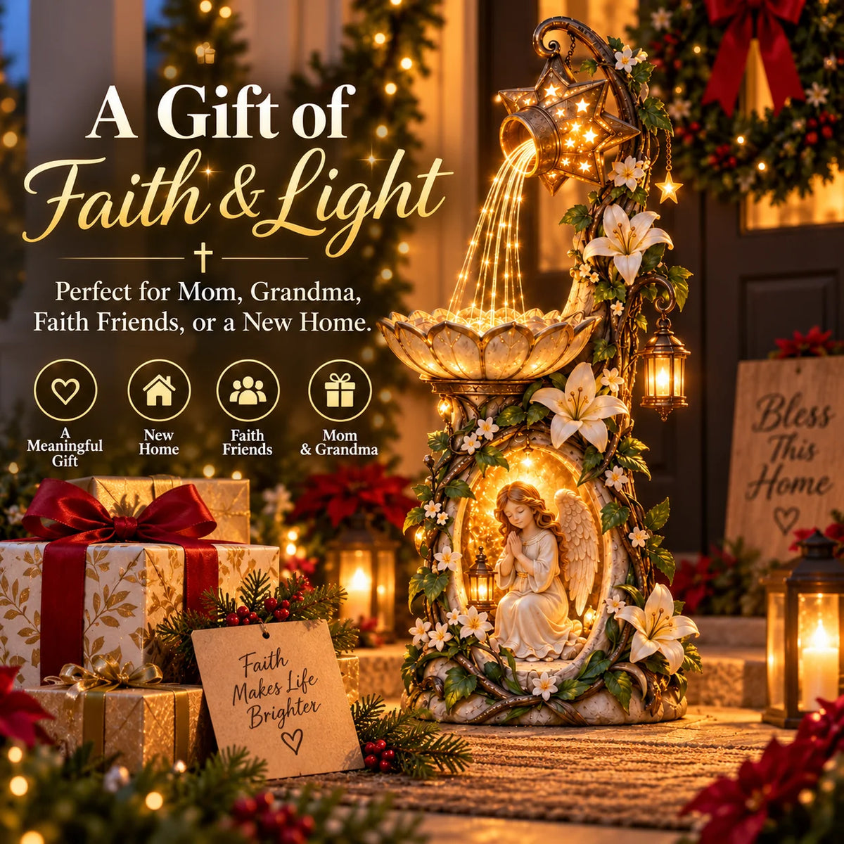🔥Christmas Specials👼✨ Angel Starlight GardenFountainTM - Faith-inspiredLighted Outdoor Decor