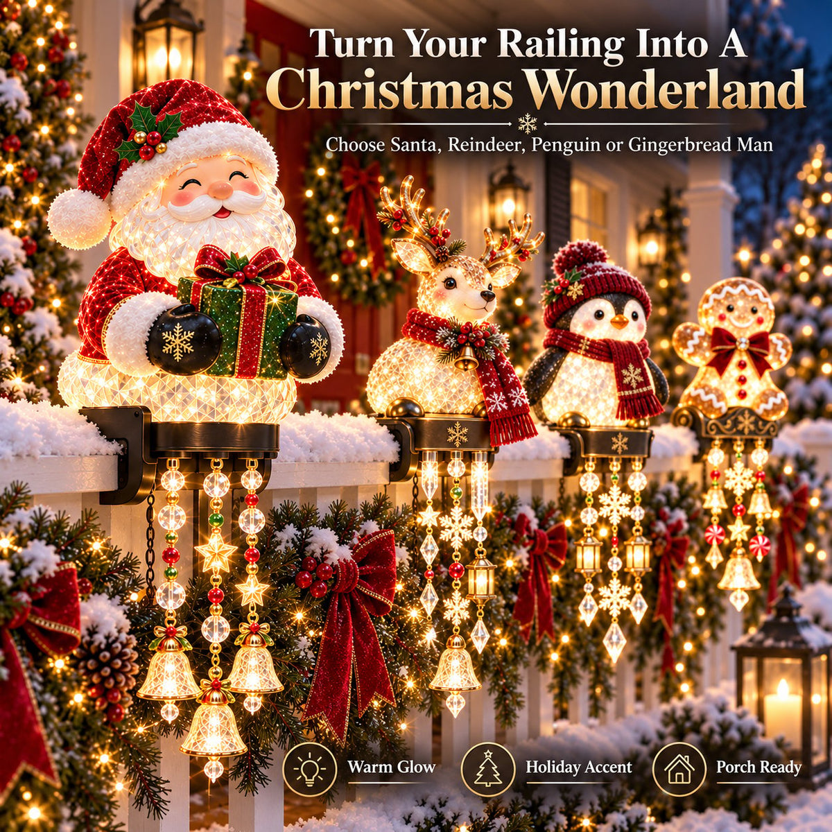 🎄Christmas Porch Railing Lights – 4 Festive Character Designs