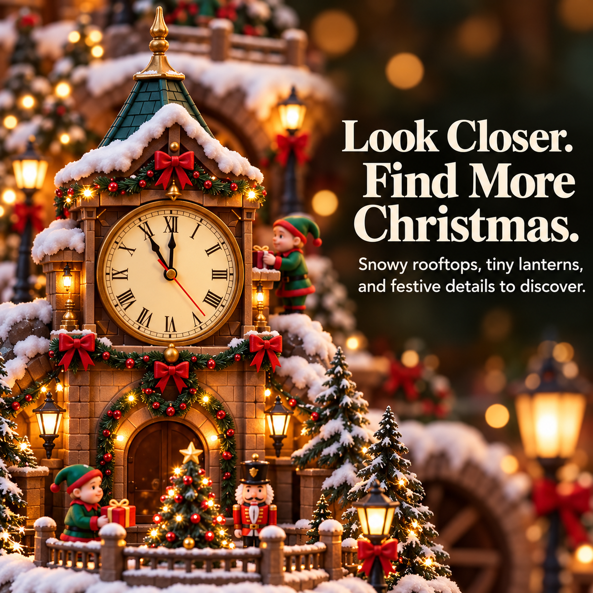 🎄✨ Lighted Christmas Village with Mini Train, Snowy Clock Tower & Festive LED Lights 🚂❄️