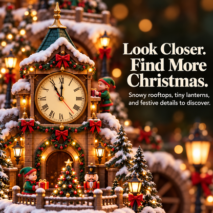 🎄✨ Lighted Christmas Village with Mini Train, Snowy Clock Tower & Festive LED Lights 🚂❄️