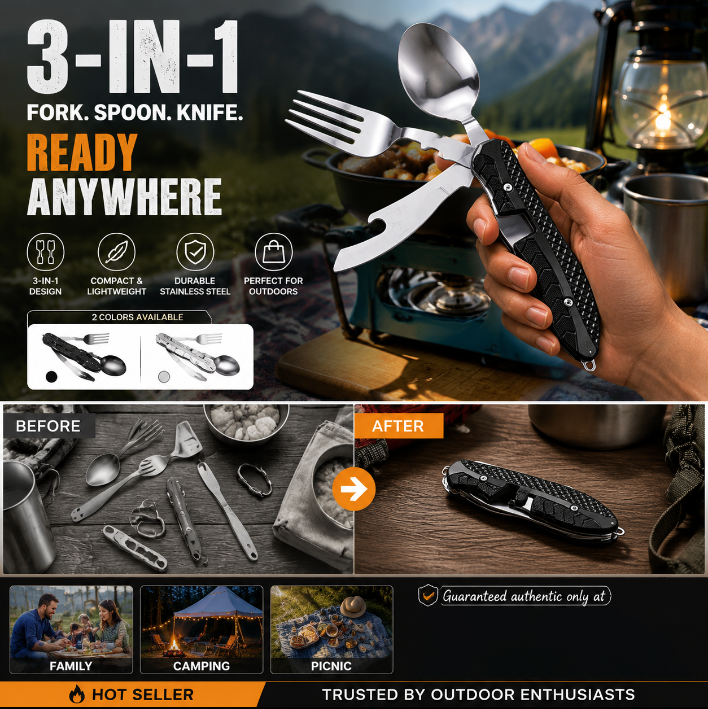🎉🎉Surprise 50% off！🏕️Must-have for outdoor trips 🍴🥄3-In-1 Outdoor Folding Multifunctional Tableware