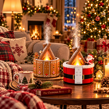 🎄 MerryMist Christmas Campfire Aroma Diffuser – Cozy Flame-Style Glow, Festive Mist & Adorable Santa/Gingerbread Designs