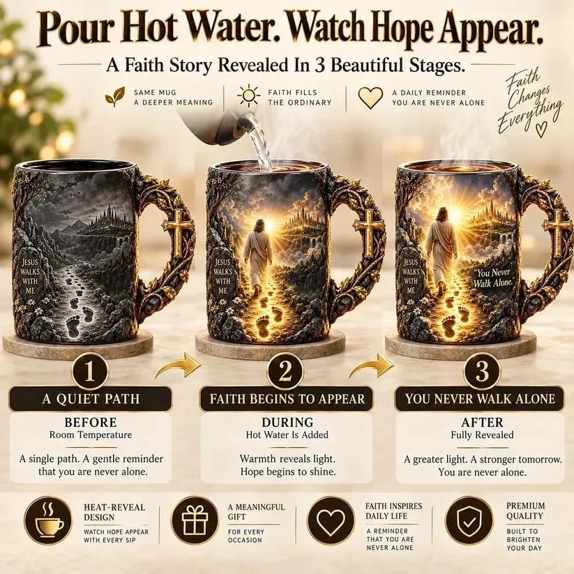 🔥 Last Day 52% OFF - 🔥✝️ Jesus Walks With MeTM – Heat-Reveal Faith Mug | You Are Never Alone (📦Buy 2 Free Shipping)