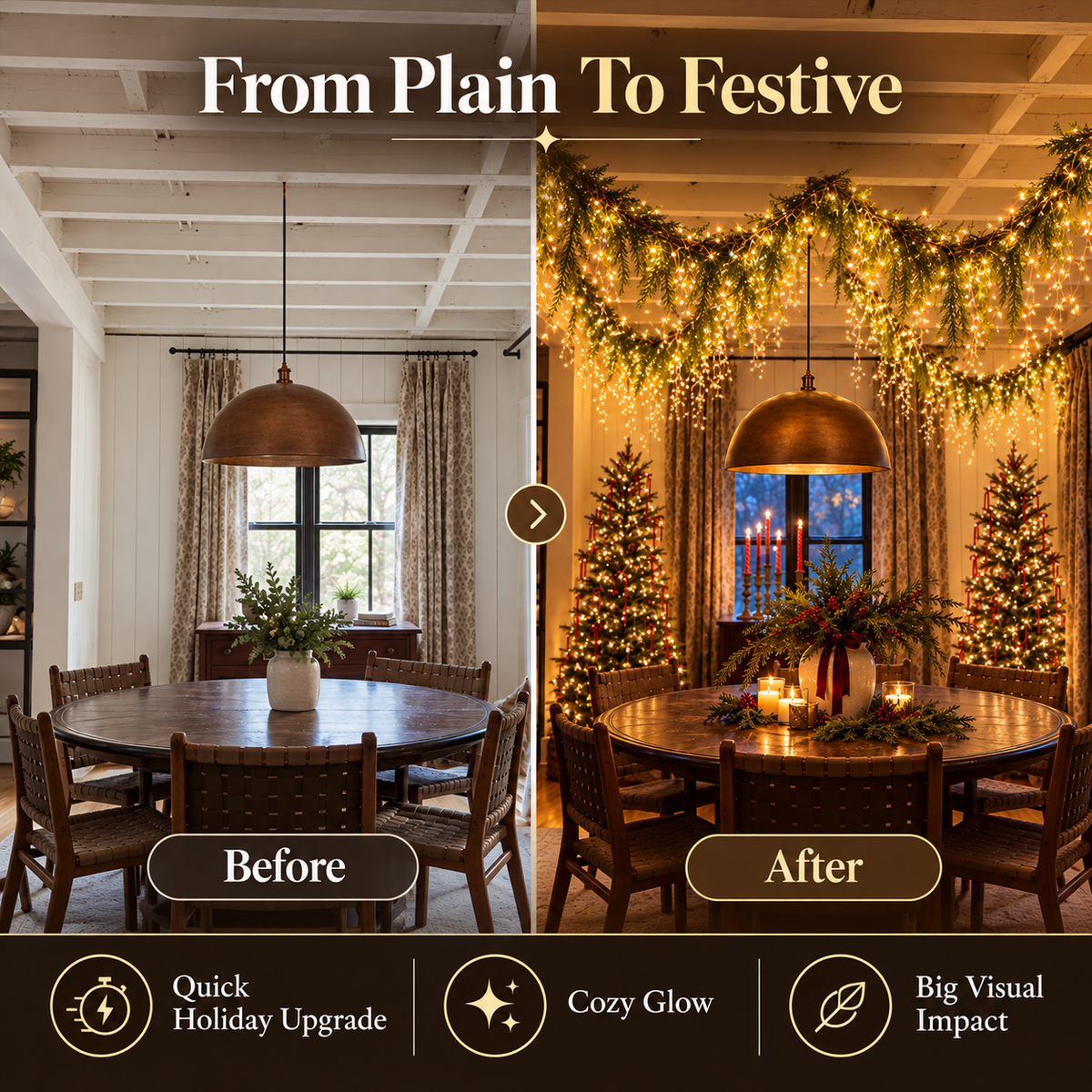 🎄 Pre-Lit Christmas Garland with Warm White Fairy Lights