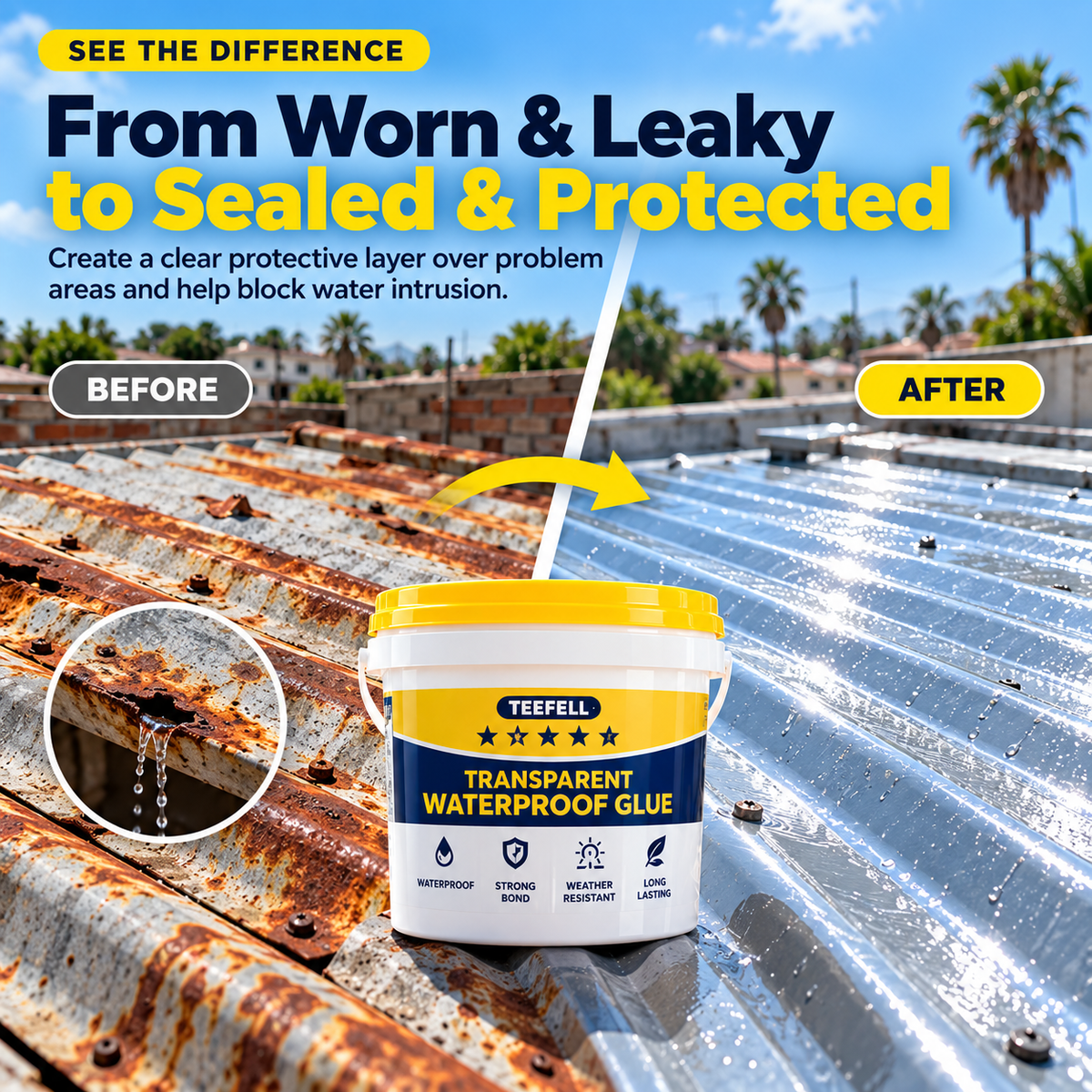 💧Transparent Waterproof Repair Coating – Brush-On Roof, Concrete & Wall Seal