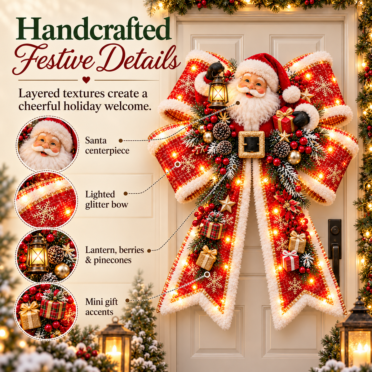 🎀 Giant Light-Up Christmas Bows – Magical Holiday Door Hangers in 6 Styles 🎄✨