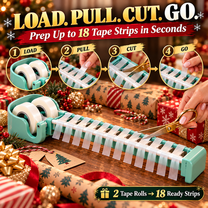 🎁✂️ Tape Zoomie 2-Pack – 18 Ready Tape Strips for Faster Gift Wrapping 🎄✨