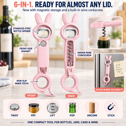6-in-1 Magnetic Opener – Jar, Bottle, Can & Wine Opening Tool