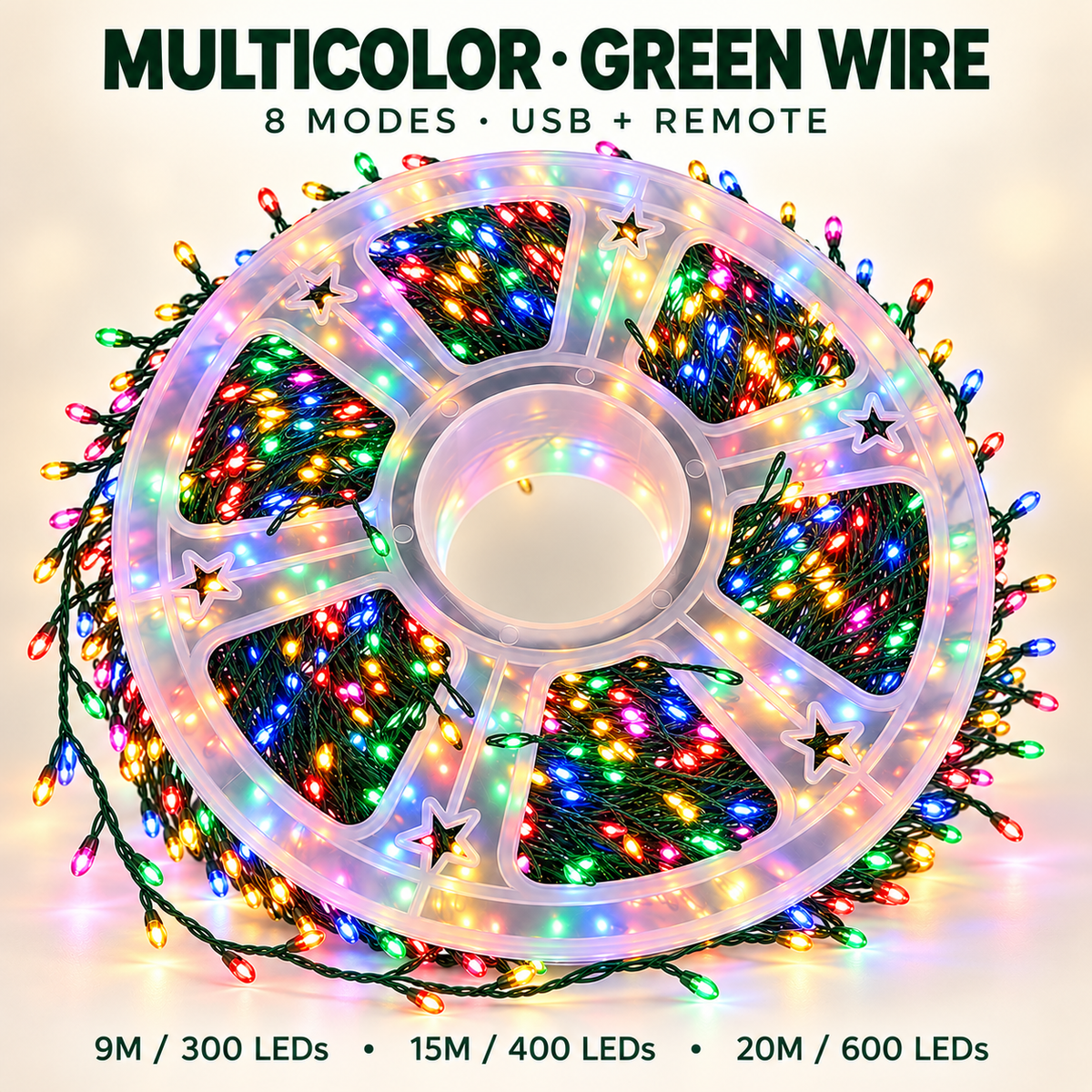 ✨ USB-Powered LED Cluster Christmas Lights 🎄 8 Modes, Remote Control & Multicolor or Warm White