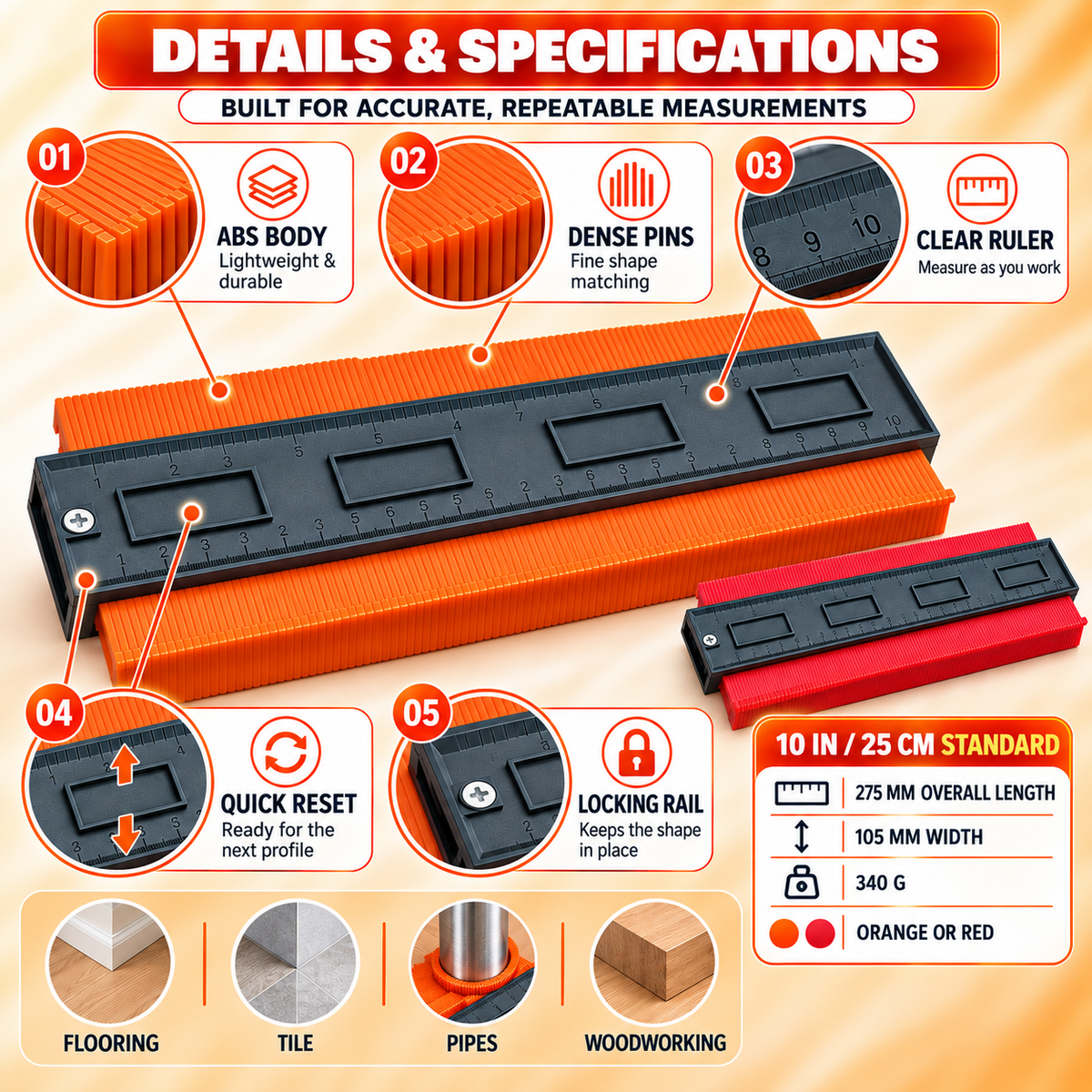 🔥 50% OFF Contour Gauge Tool – Copy Any Shape & Make Perfect Cuts Every Time🔨
