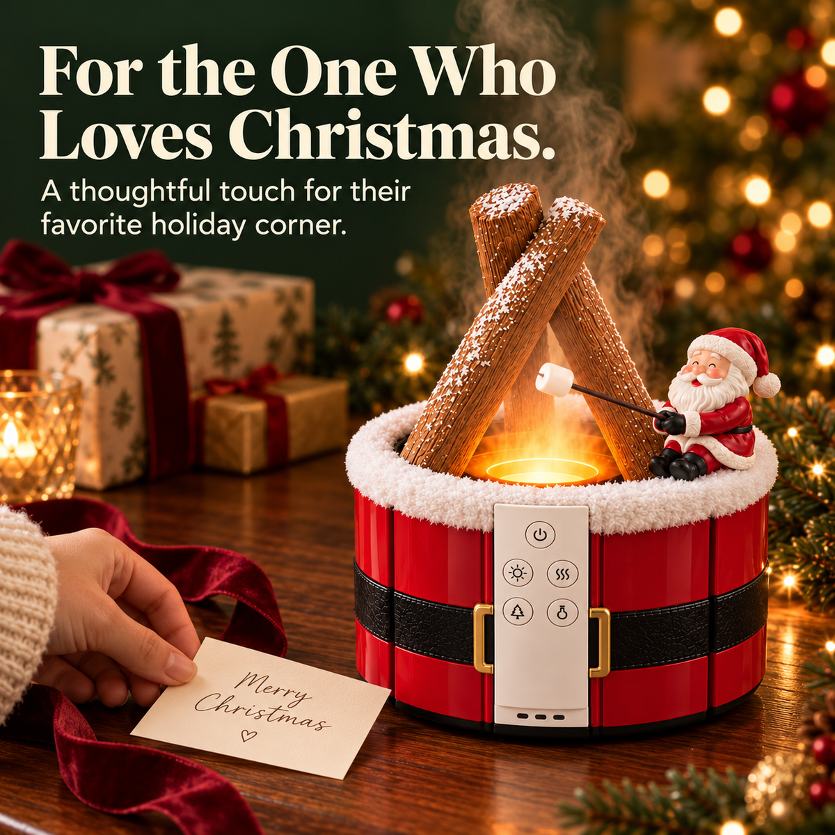 🎄 Mini Christmas Campfire Mist Lamp – Cozy LED Holiday Tabletop Decor
