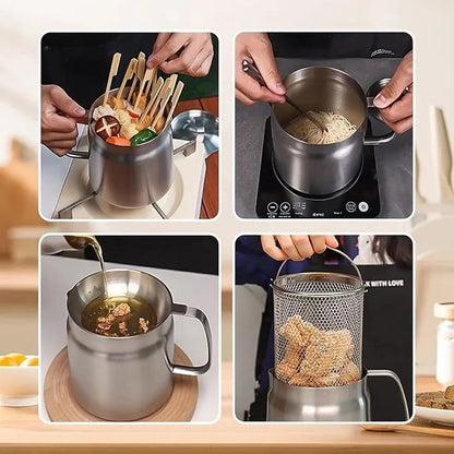 68oz 201 Stainless Steel Deep Fryer Pot with Basket & Strainer