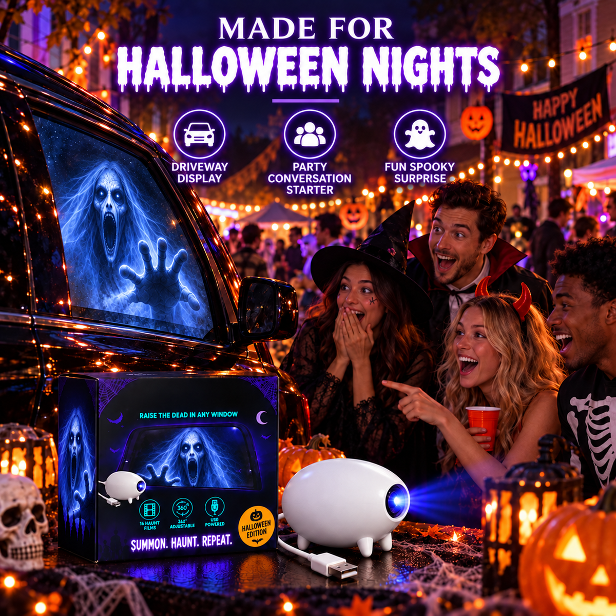 🎃 Halloween Window Projector ✨ 16 Spooky Films USB Powered Holiday Decor