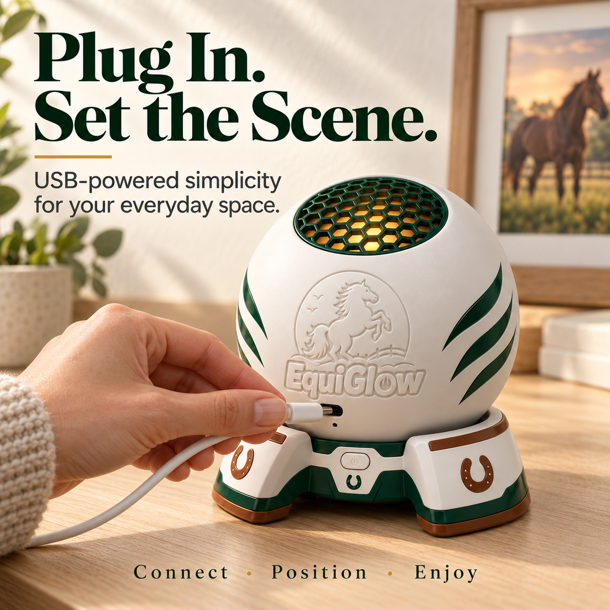 USB cable connecting to horse scene projector