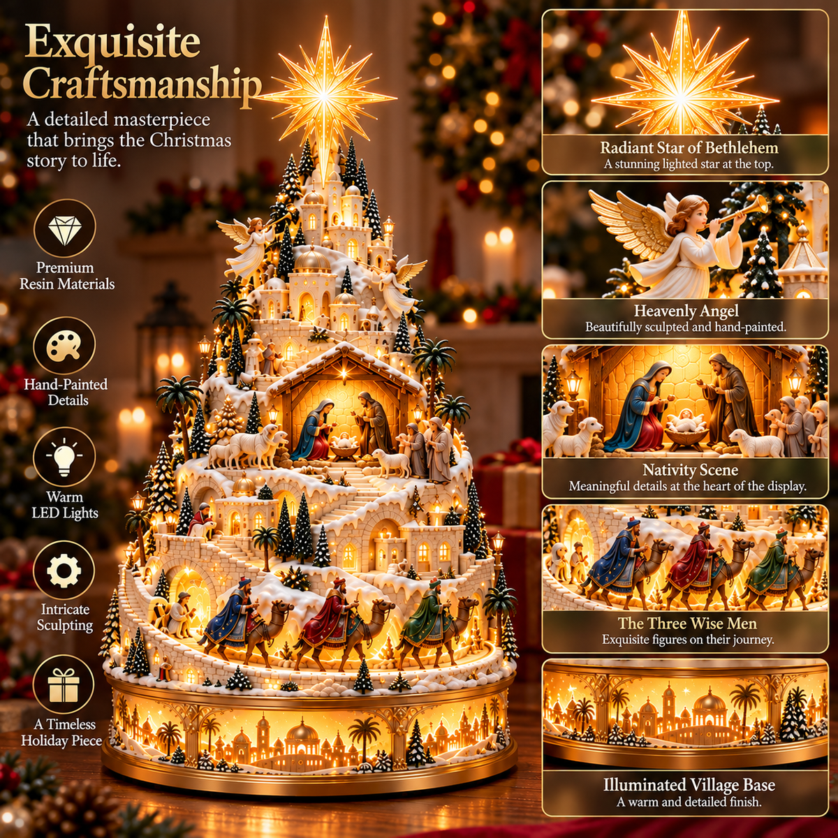 ✝️ Illuminated Nativity Christmas Village – Bethlehem Story Light-Up Holiday Centerpiece