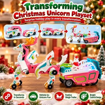 🎁2-in-1 Transforming Christmas Unicorn & Santa Sleigh – Magical Vehicle Transformation Toy & Holiday Gift ！！！