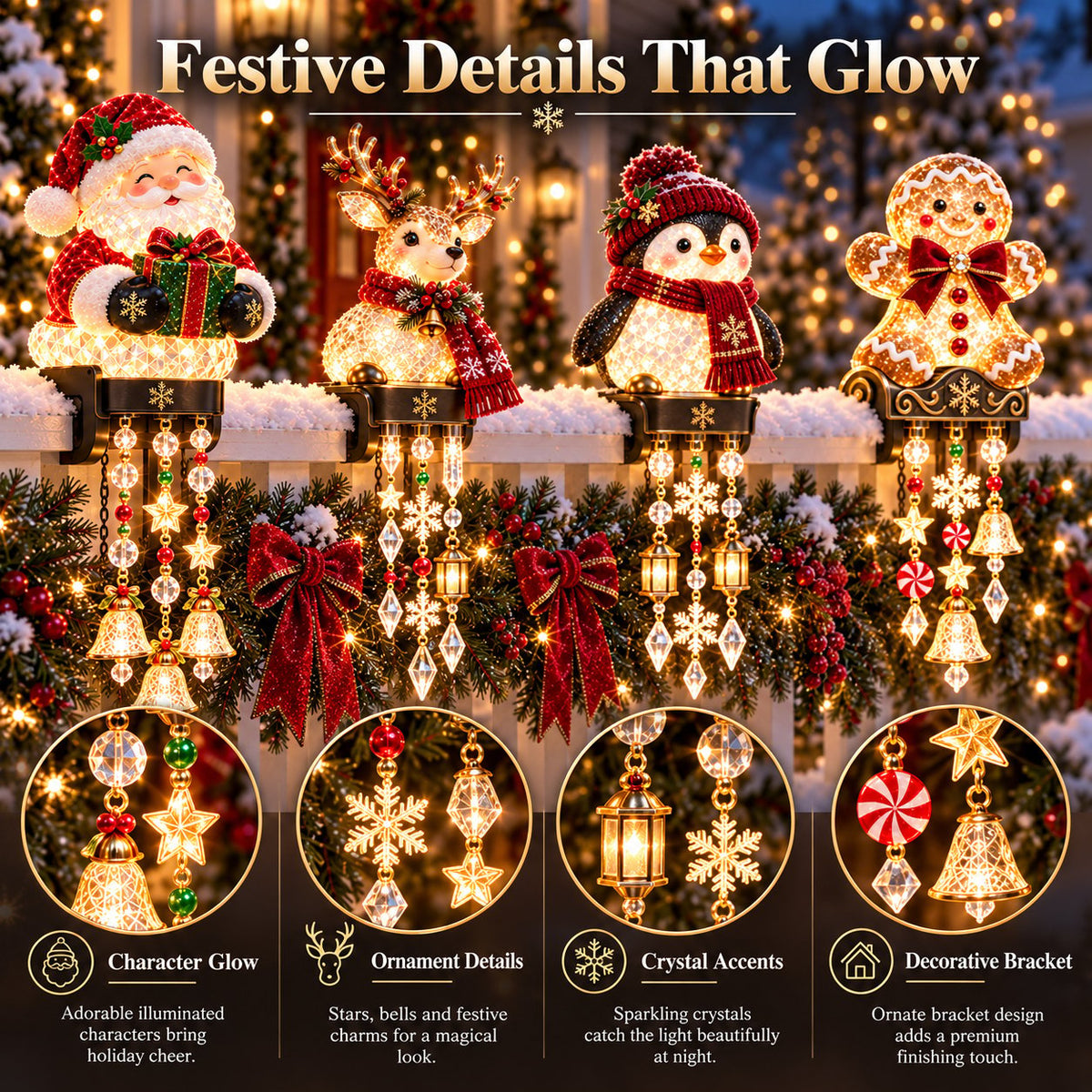 🎄Christmas Porch Railing Lights – 4 Festive Character Designs