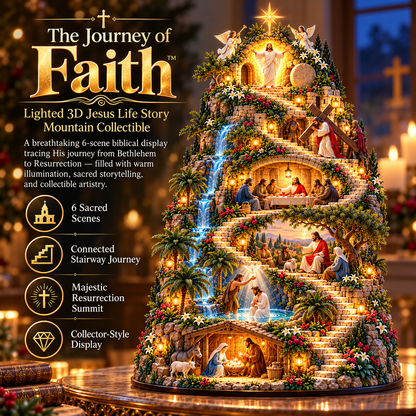 ✝️ The Journey of Faith™ – Lighted 3D Jesus Life Story Mountain with 6 Sacred Biblical Scenes