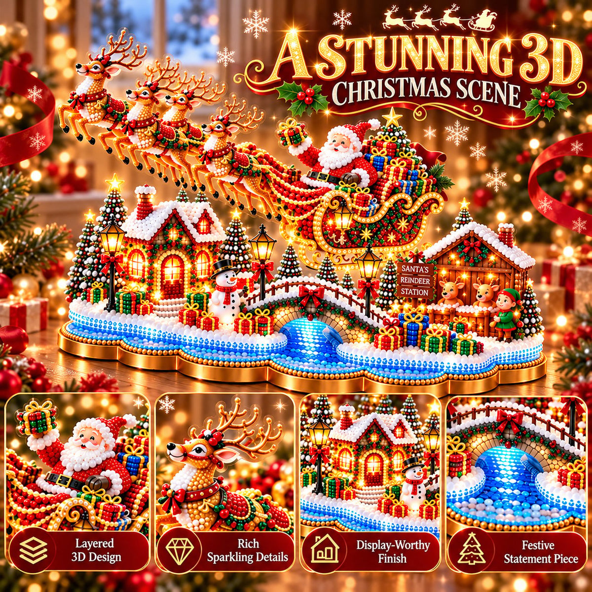 🎄 DIY Light-Up Christmas Diamond Painting ✨ 3D Festive Design