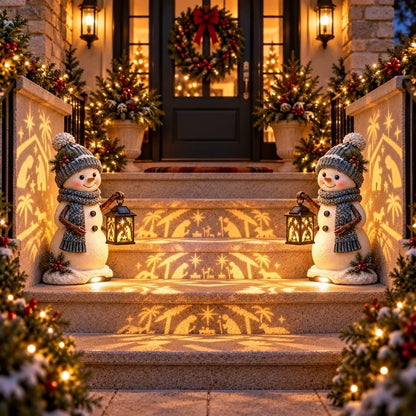 ⛄ Last Day 49% Snowman Nativity Glow™ – Solar Christmas Step Light with Holy Family Projection！！！