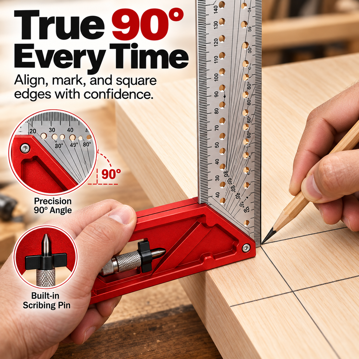 🛠️📐Precision Woodworking Layout Square – Multi-Function Angle & Marking Tool