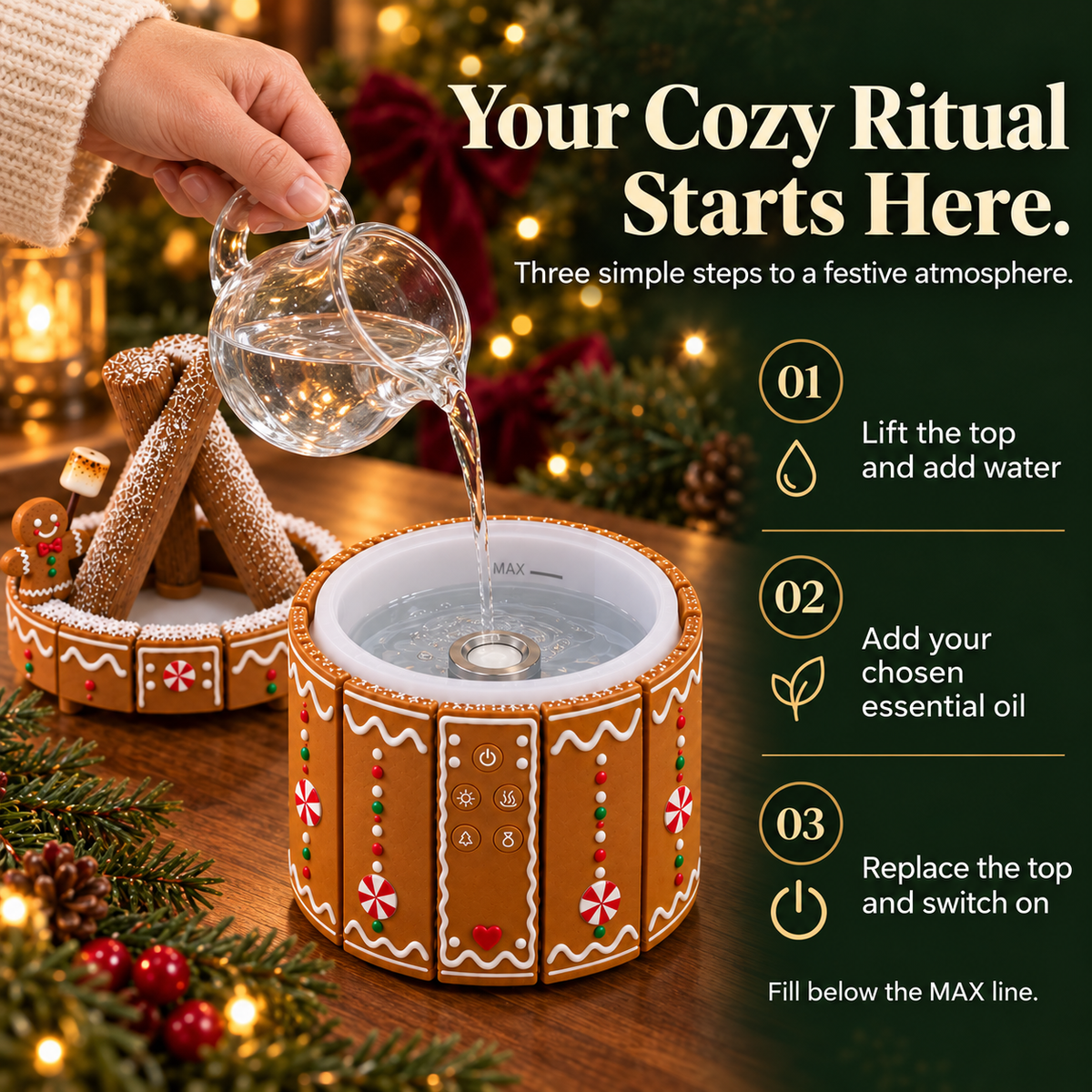 🎄 Mini Christmas Campfire Mist Lamp – Cozy LED Holiday Tabletop Decor