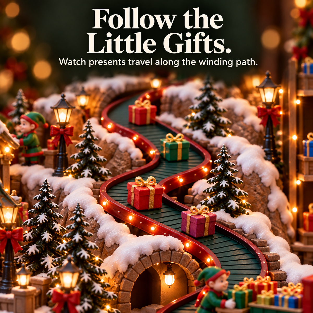 🎄✨ Lighted Christmas Village with Mini Train, Snowy Clock Tower & Festive LED Lights 🚂❄️