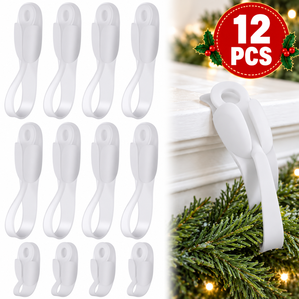 🎄🌿 No-Drill Christmas Garland Hangers ✨🏡 | Flexible Silicone Hooks for Mantels & Staircases