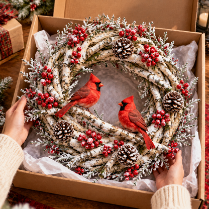🎄🐦 Cardinal Winter Glow™ | Lighted Christmas Wreath