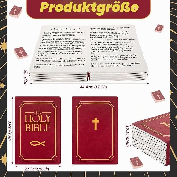 Bible Book Pillow dimensions closed and open