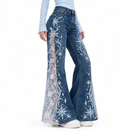 Fairytale Lace Flare Jeans – High-Waisted Embroidered Denim with Romantic Details ✨