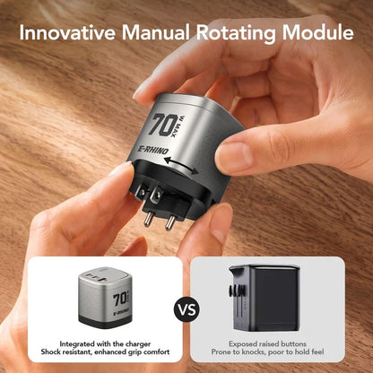 ⚡70W GaN Global Travel Charger 🌍– 3-Port Fast Charging with Integrated Rotary Plug🔌