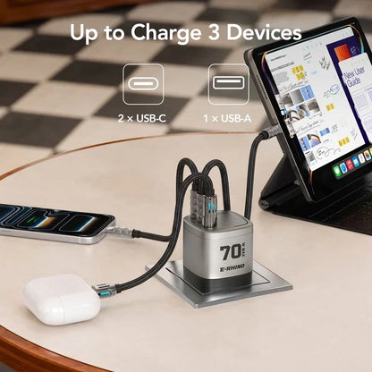 ⚡70W GaN Global Travel Charger 🌍– 3-Port Fast Charging with Integrated Rotary Plug🔌