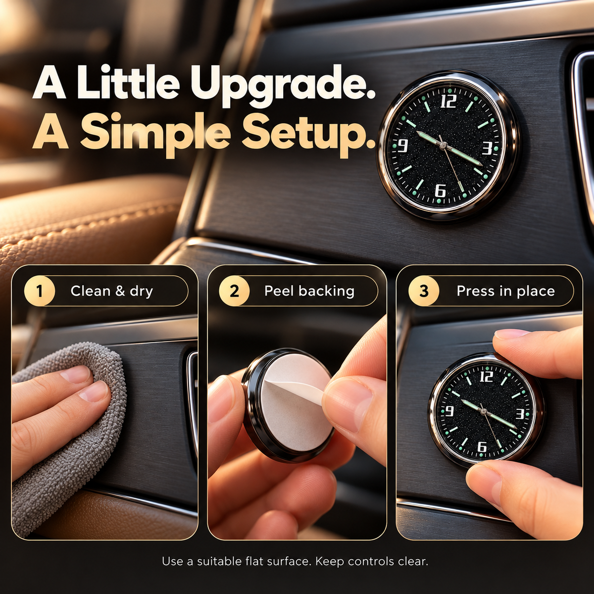 🕒 2 PACK-Mini Stick-On Car Dashboard Clock