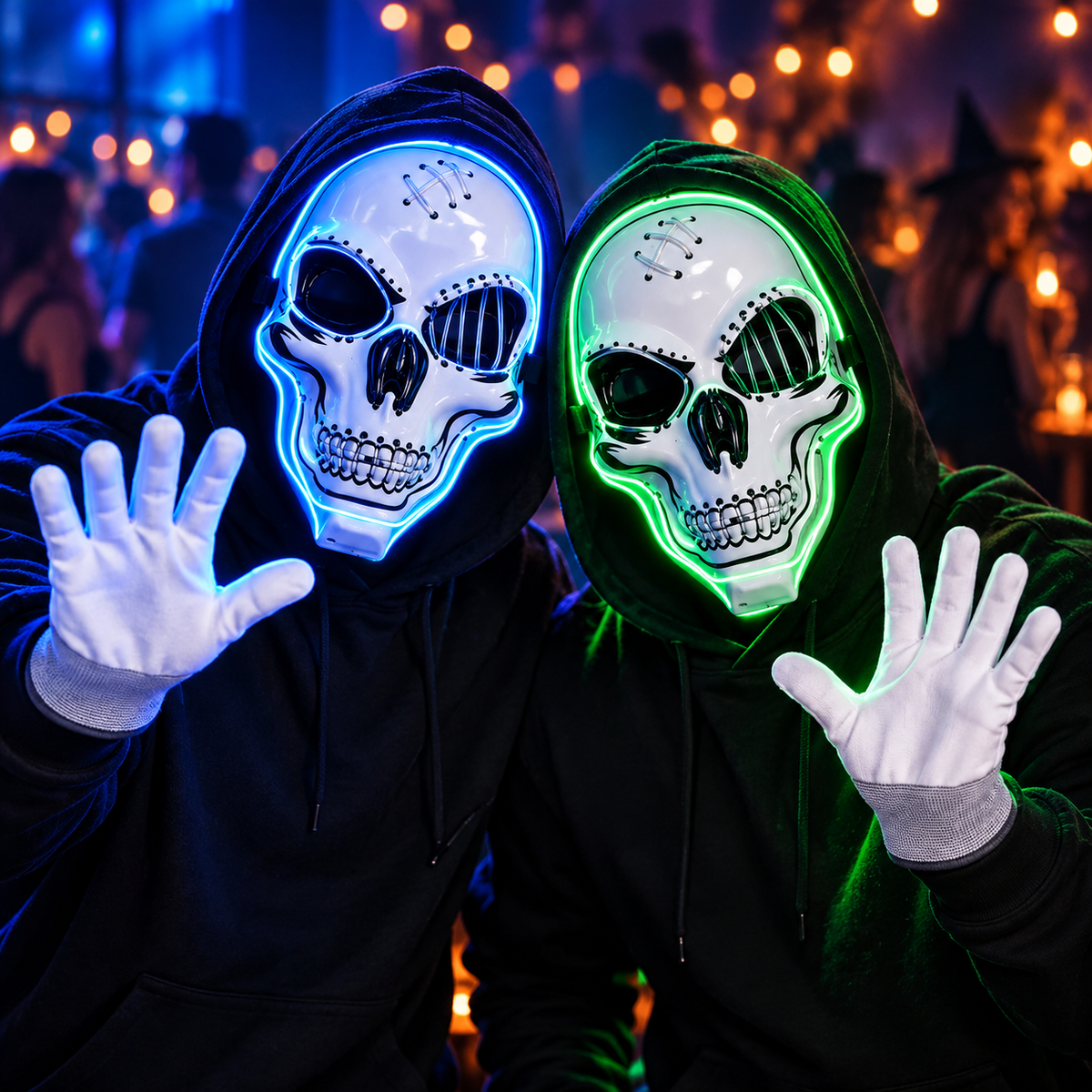 Neon Skull LED Mask & Gloves Set