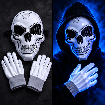 Neon Skull LED Mask & Gloves Set