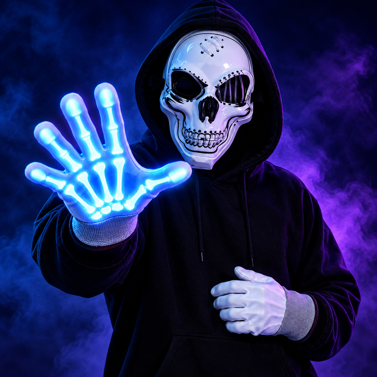 Neon Skull LED Mask & Gloves Set