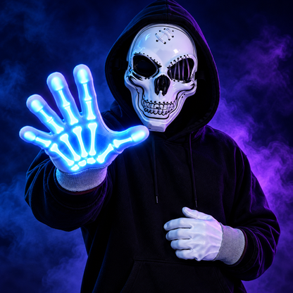 Neon Skull LED Mask & Gloves Set
