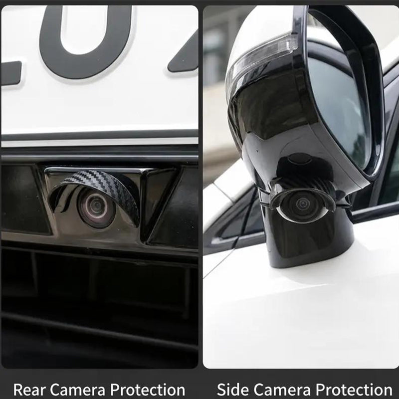 Rain shield installed on rear and side vehicle cameras