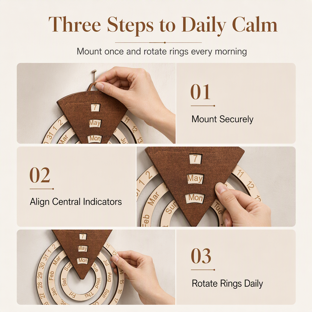 📢📢40% OFF !! ⏰Circular Wooden Rotating Perpetual Calendar Wall Hanging Decoration