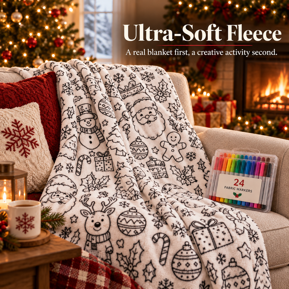⏳Christmas Specials⏰Creative Cozy Colouring Blanket Kit – Colour, Wash & Create Again 🧸